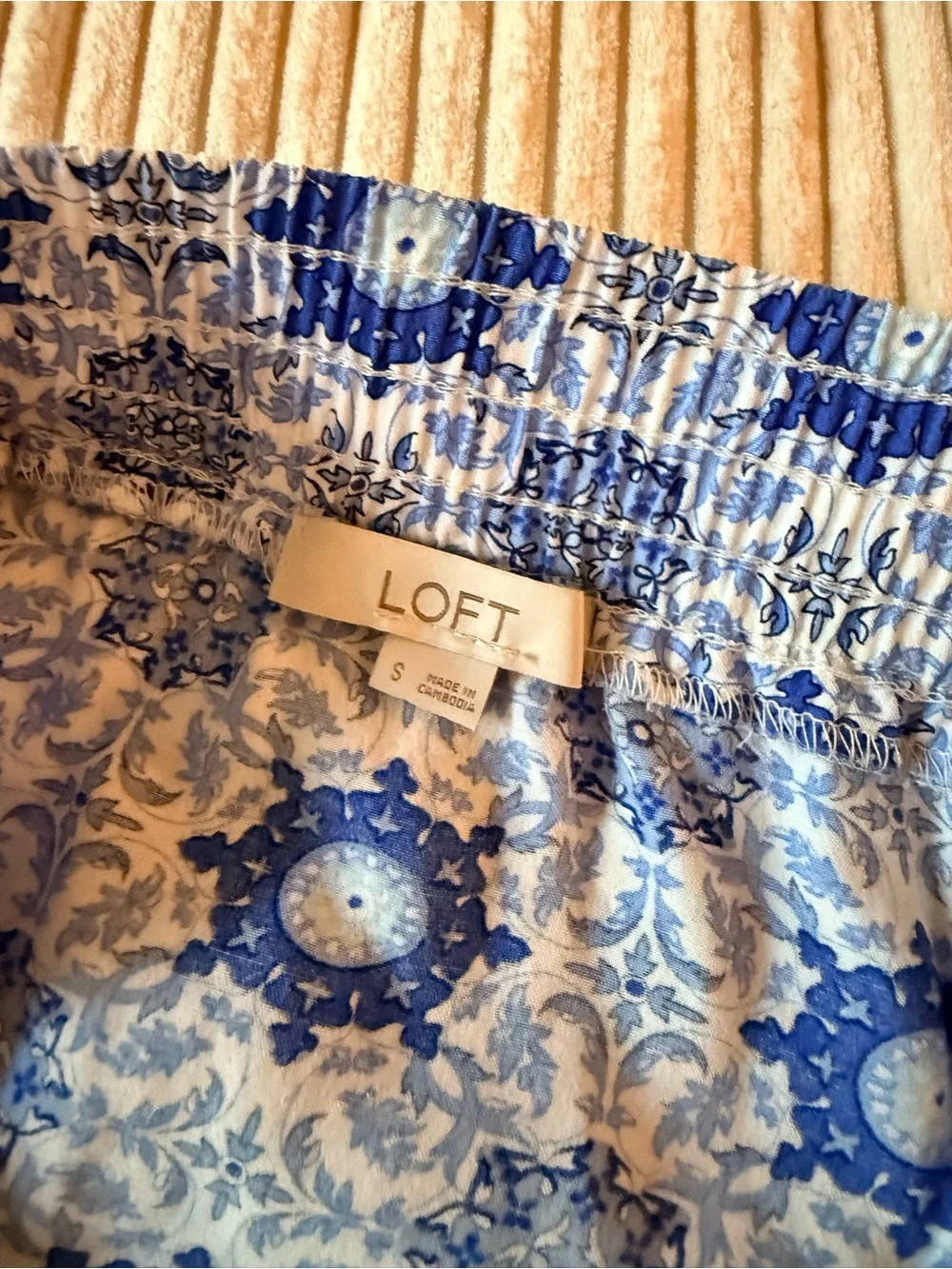 LOFT Blue and White Floral Medallion Skirt, small